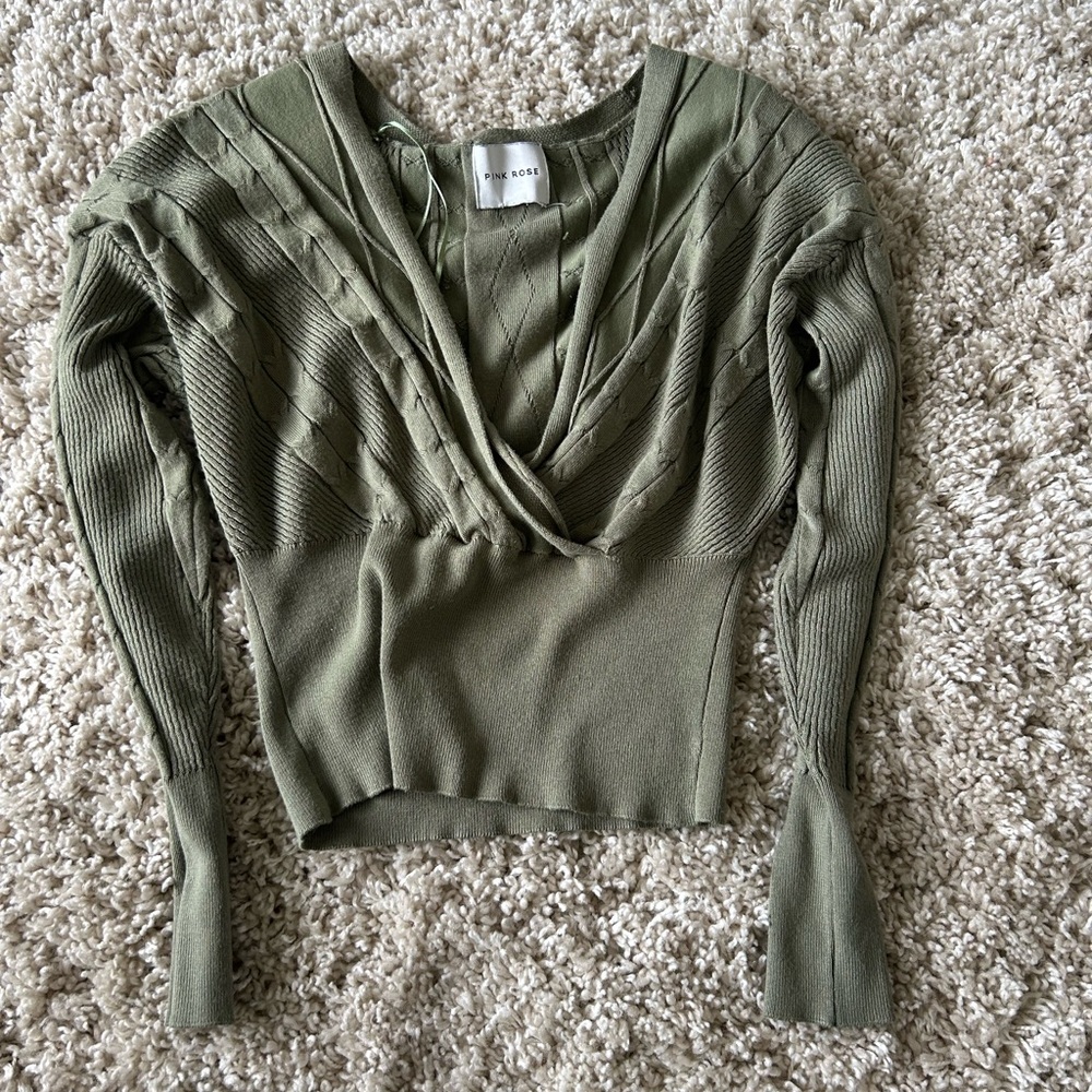 Pink Rose Green Sweater